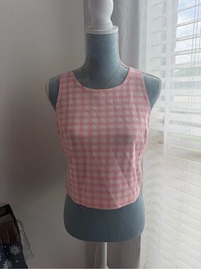Altar'd State Pink Gingham Sleeveless Crop Top